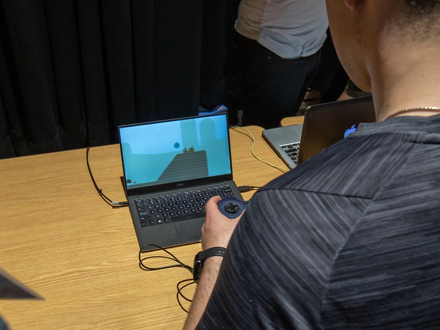 Student playing a video game
