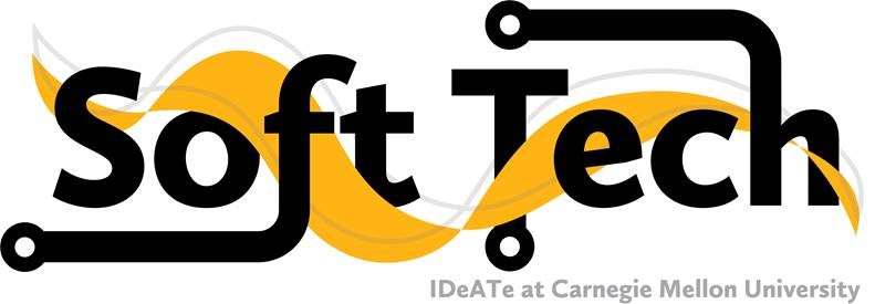 Soft Technologies logo which is the words "Soft Tech" decorated with wavy lines and circuits. Below reads: IDeATe at Carnegie Mellon University