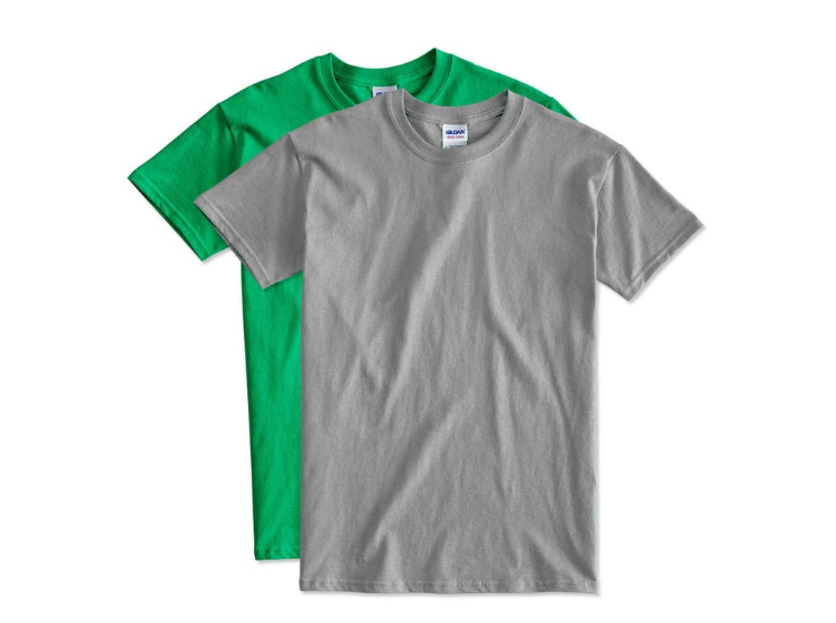 Two blank tshirts. One is green and one is grey.