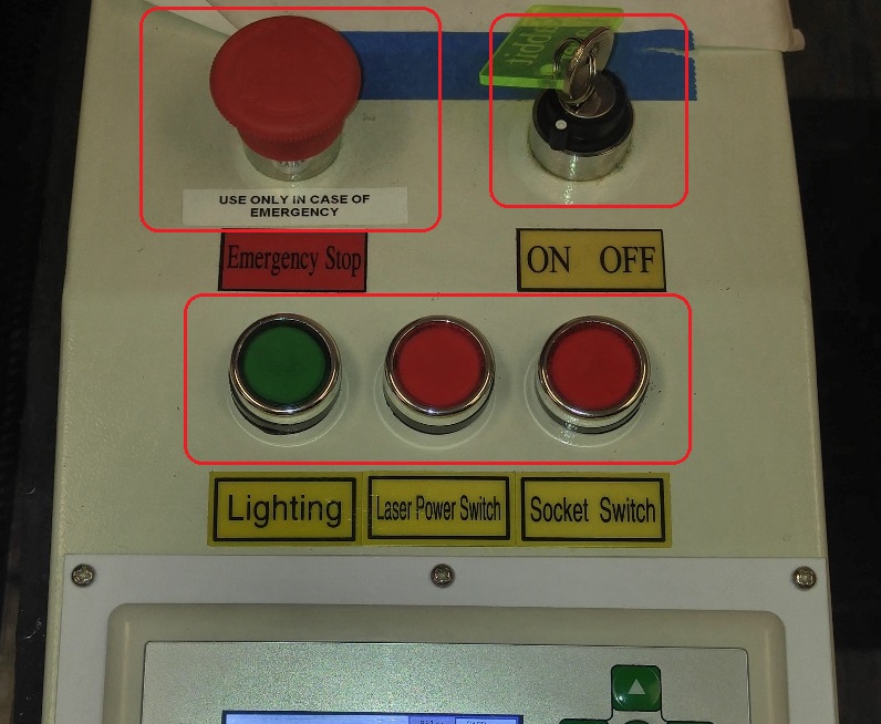 Main laser cutter power buttons